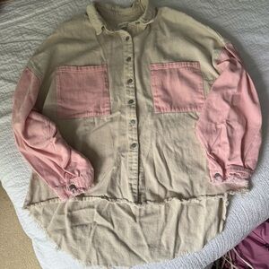 Pants Store Pink and Cream Denim Button Down Shirt